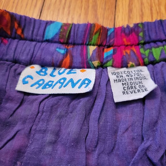 Blue Cabana M Bright Purple Floral Maxi Skirt Crinkle Elastic Waist Summer Festi - Picture 2 of 4
